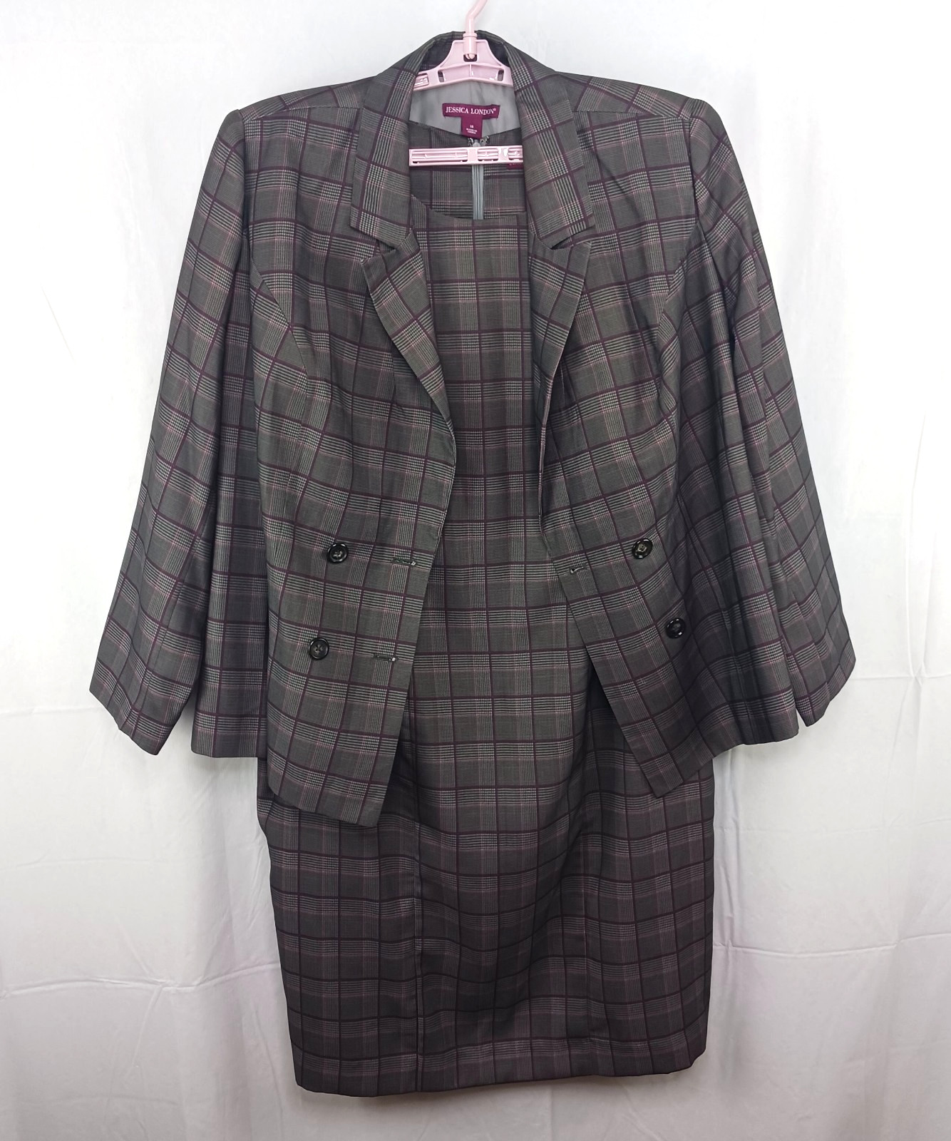 Jessica London Womens dress suit 2 Pc Plaid gray Sz 18 corporate image pro boss