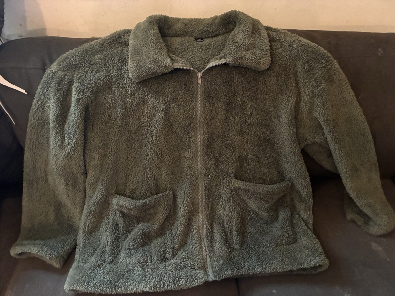SHEIN Curve Olive Green Plush Soft Sherpa Zip Up Jacket Size 1XL