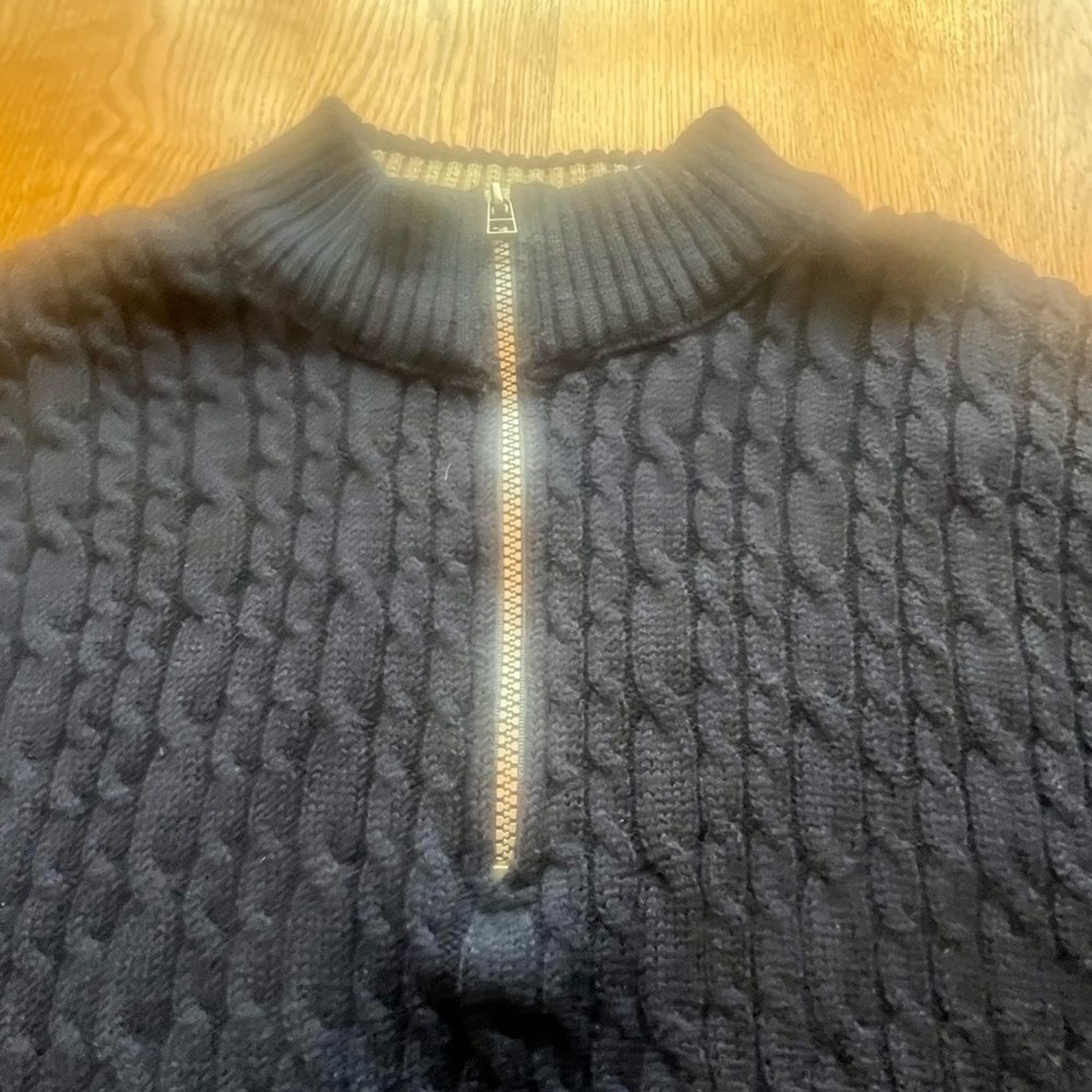 Peregrine Navy Wool Cable Knit Fisherman’s Sweater 1/3 Zip Pullover M