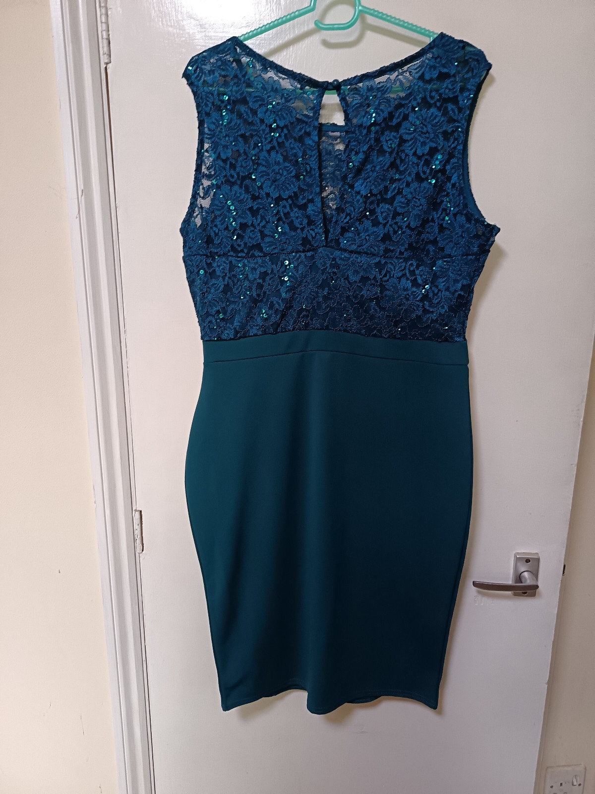Quiz teal/jade sequin lace bodice wedding Occasion Pencil Dress UK16