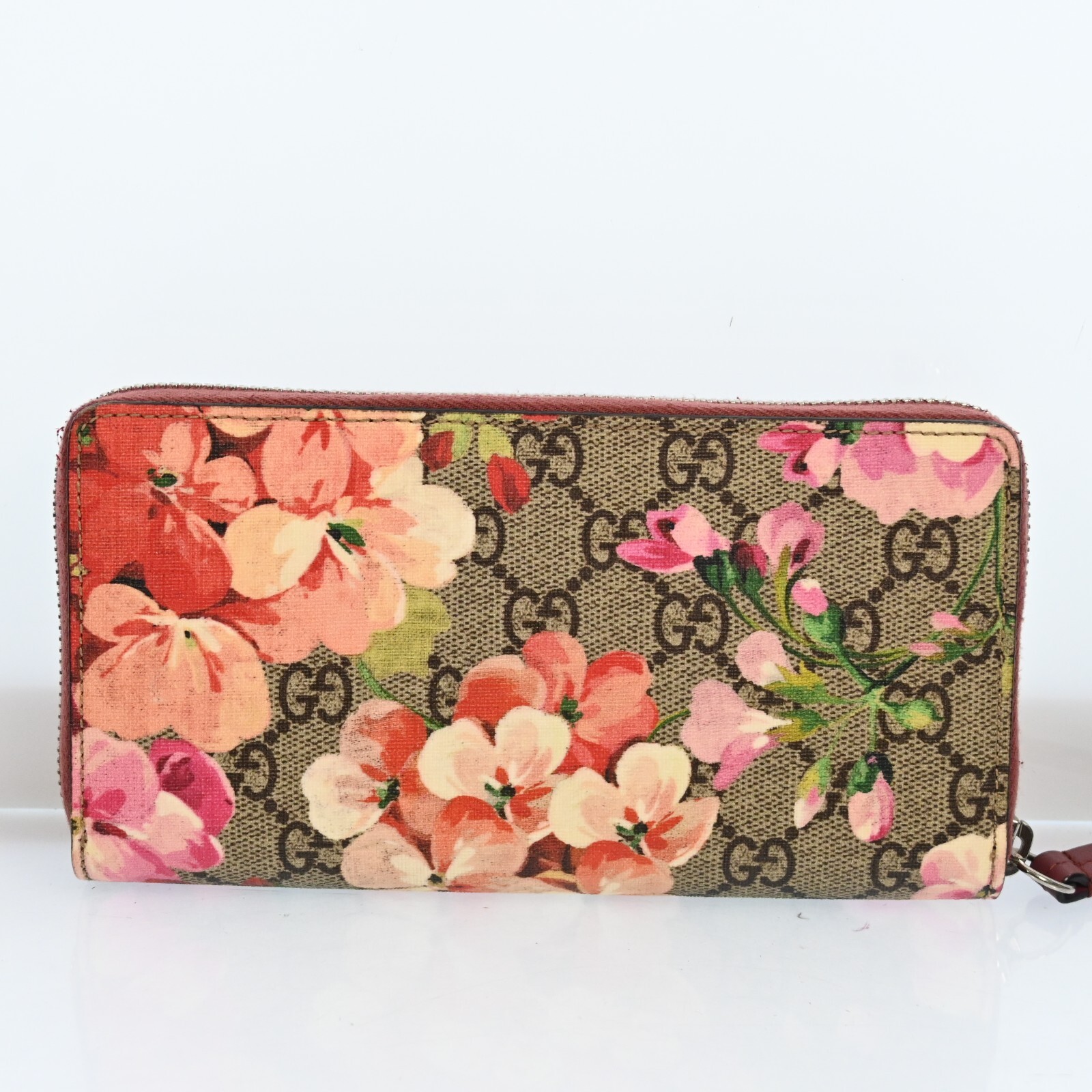 AUTH GUCCI Blooms Round Zipper Long Wallet Pink H2742A706