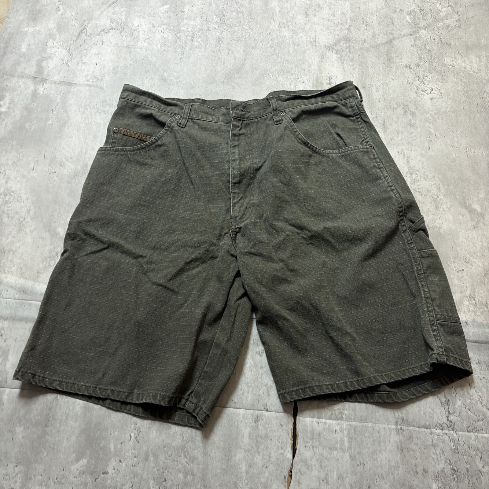 Big Smith Mens Olive Green Ripstop Carpenter Shorts Size 34 Hammer Loop Utility