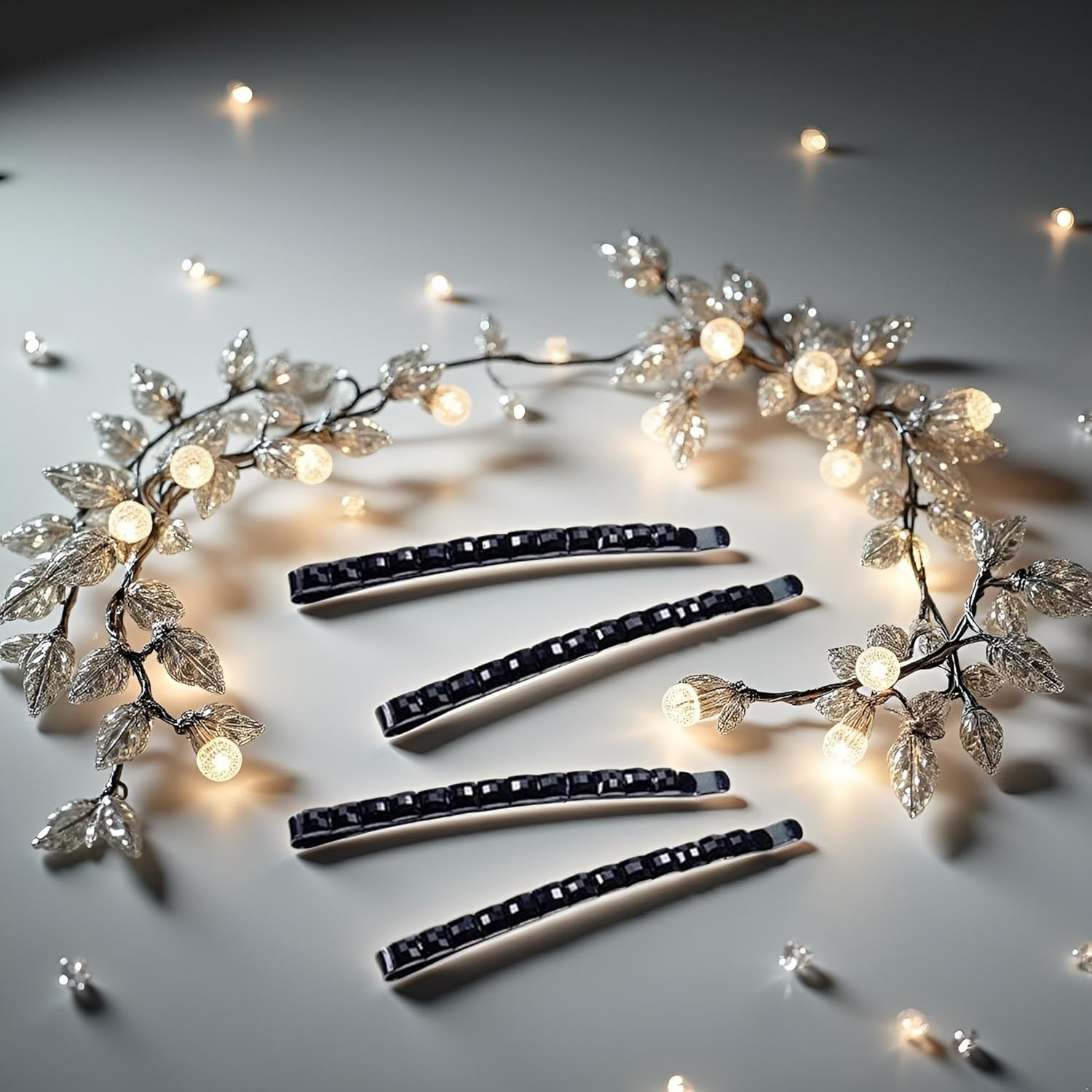 4Pcs Black Rhinestone Barrettes,Crystal Diamond Bobby Pin,Shiny Hair