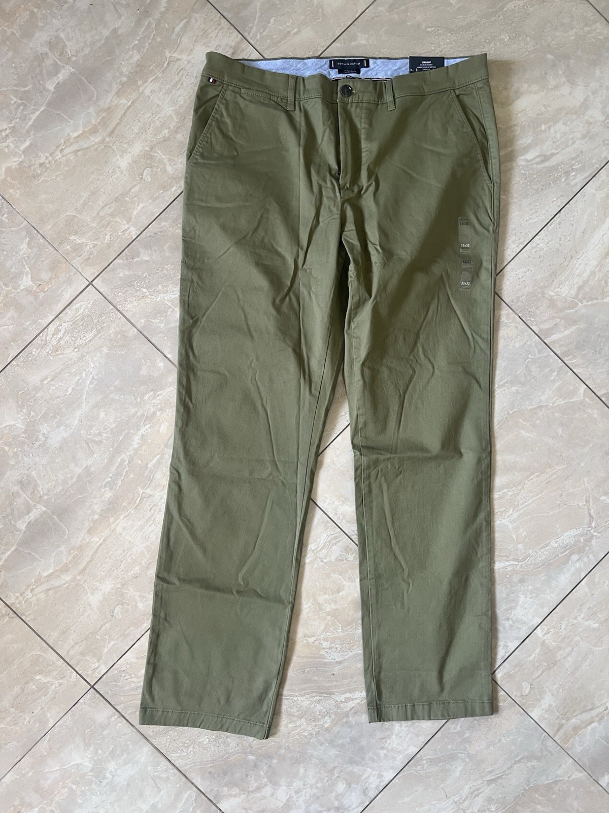 New Tommy Hilfiger Th Flex Straight Fit Olive Chino Pants Men’s 33 X 32