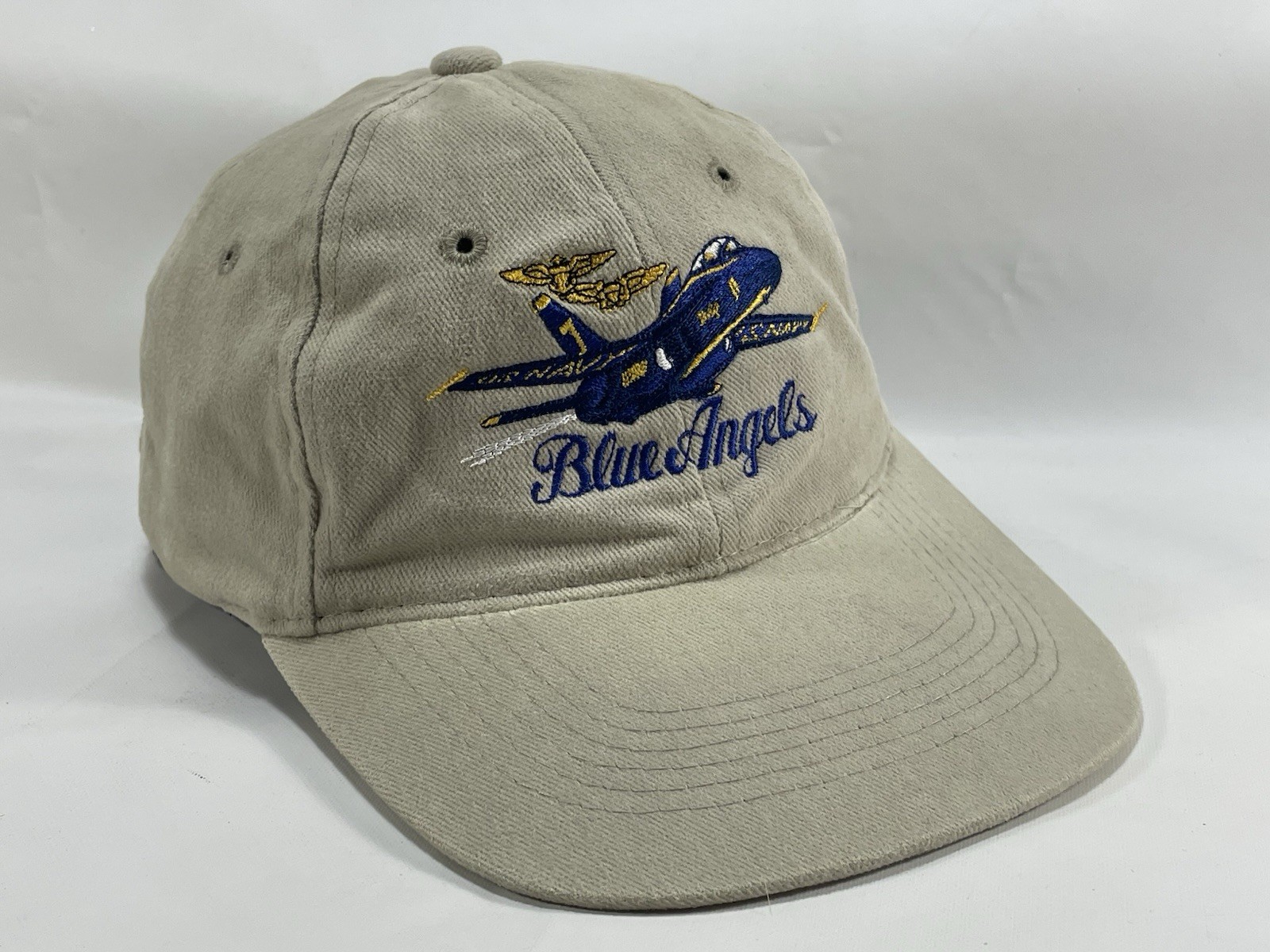 VTG US NAVY Blue Angels F-18 Strapback Hat Cap Adjustable Embroidered 1990s Tan