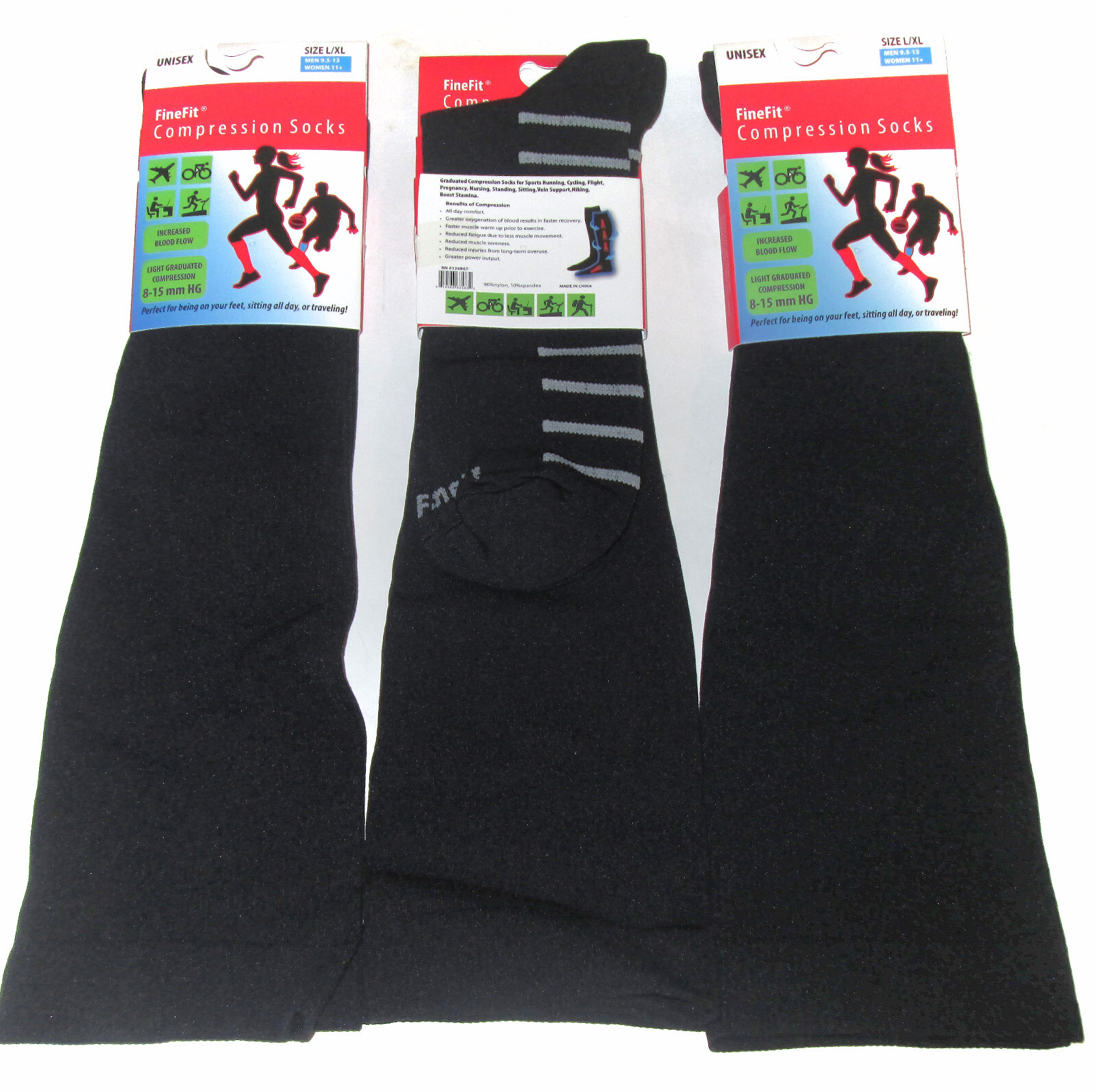 3 Pairs Mens Graduated Mild COMPRESSION 8-15 mmHg Over The Calf Black Socks