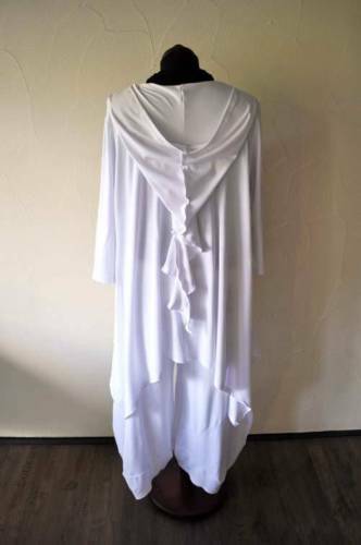 Lagenlook A Line Tunic Long Shirt WHITE Hood 42 44 46 48 50 52 54 56 58