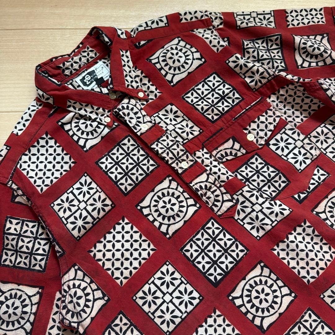 Engineered Garments Batik Pattern Pullover Shirt USA Made M Burgundy F/S