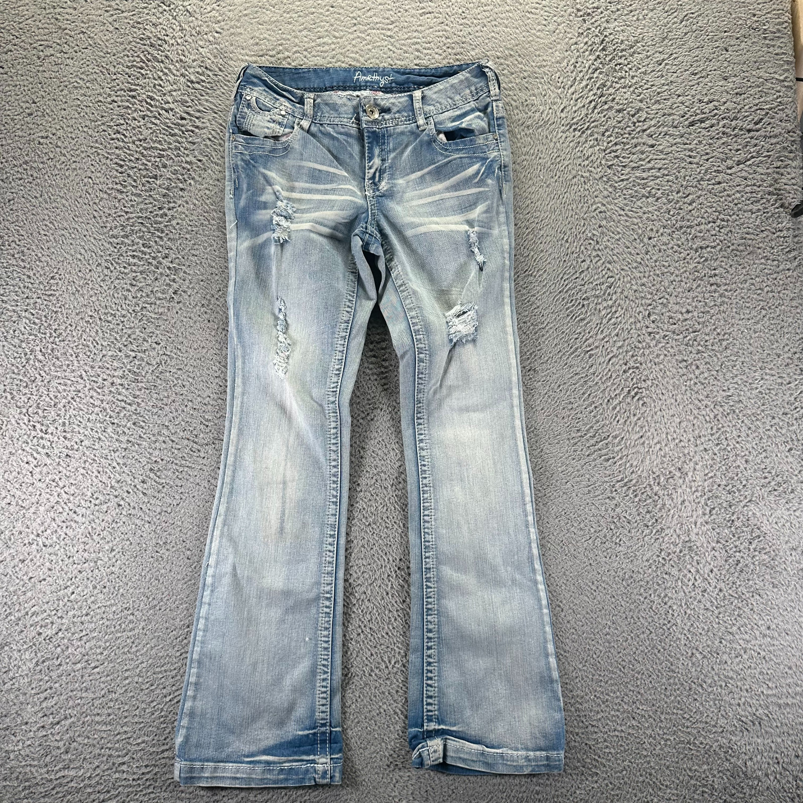 Amethyst Jeans Womens 9 Blue Cotton Denim Bootcut Leg Distressed Western Stretch