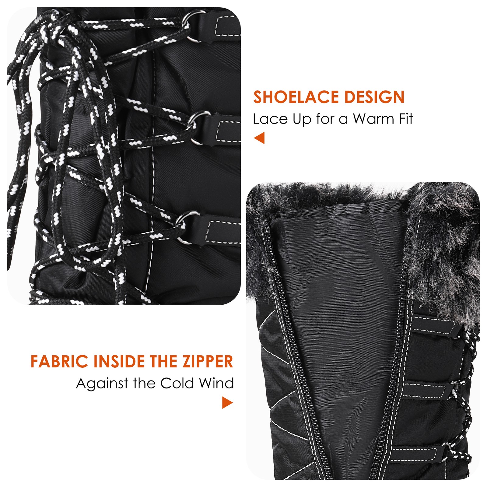 Women Faux Fur Lining Winter Waterproof Snow Boots Warm Side Zipper Snow Boots