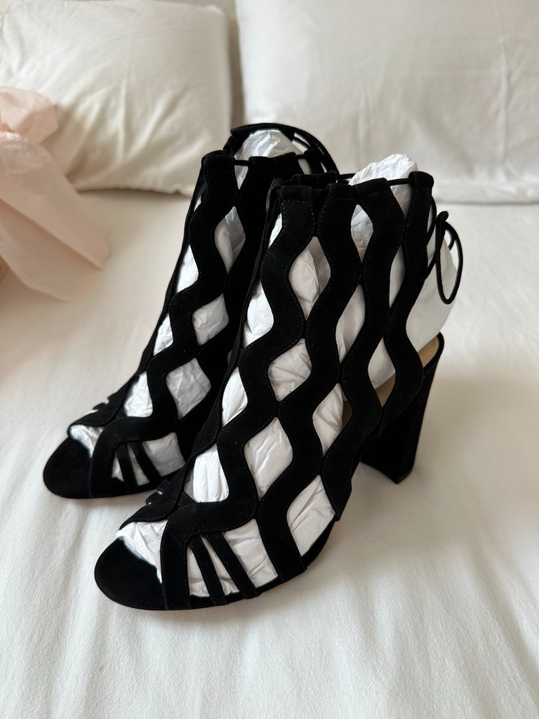 Alexandre Birman Loretta Black Suede Block Heel Sandals EU 39.5 US 9.5 NIB