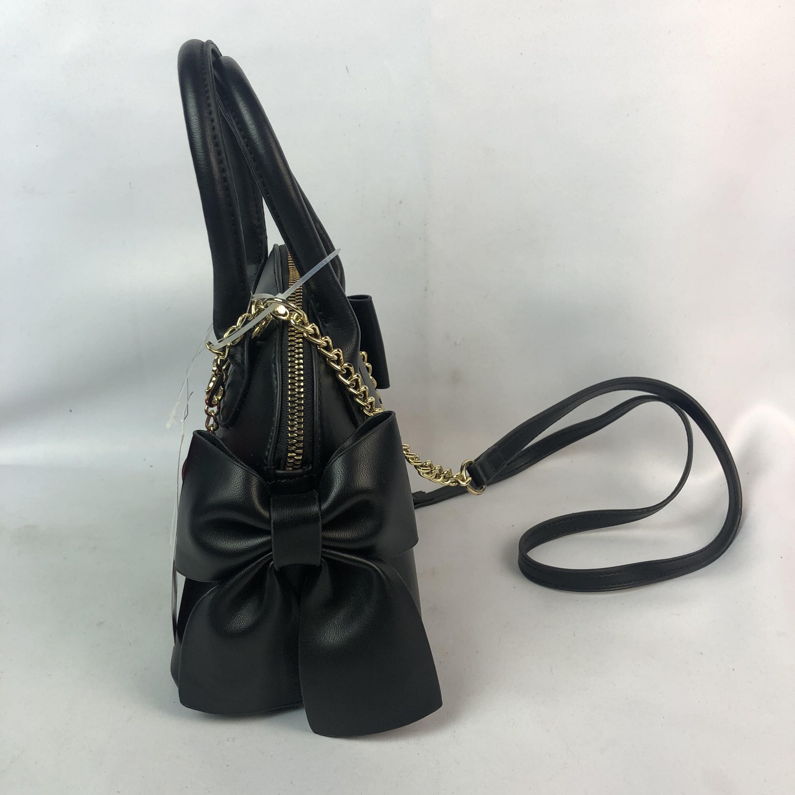 Betsey Johnson Satchel Bag Womens Black XOHOLLY Dome Bows Heart Charm NWT READ