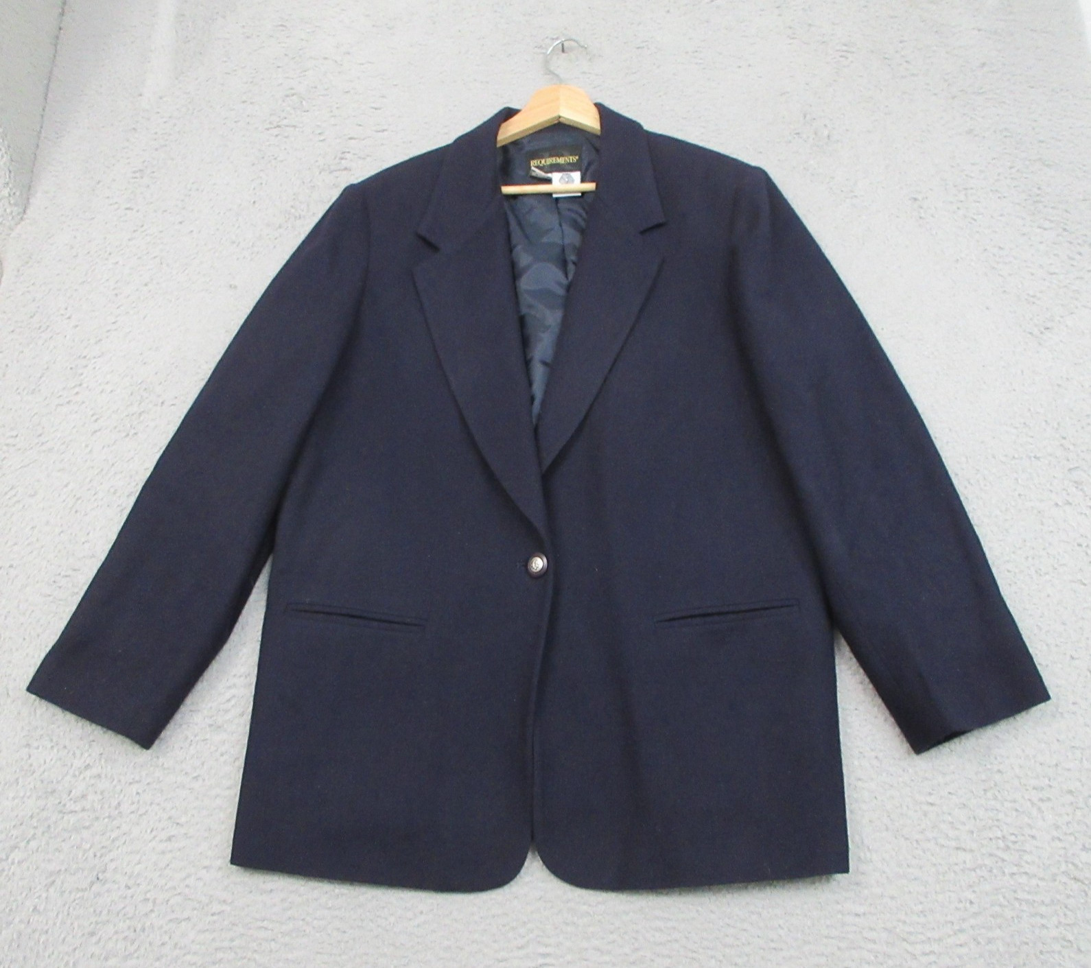 Vintage 90s Requirements Wool Blazer Jacket Womens 18 Navy Blue Woolmark Career