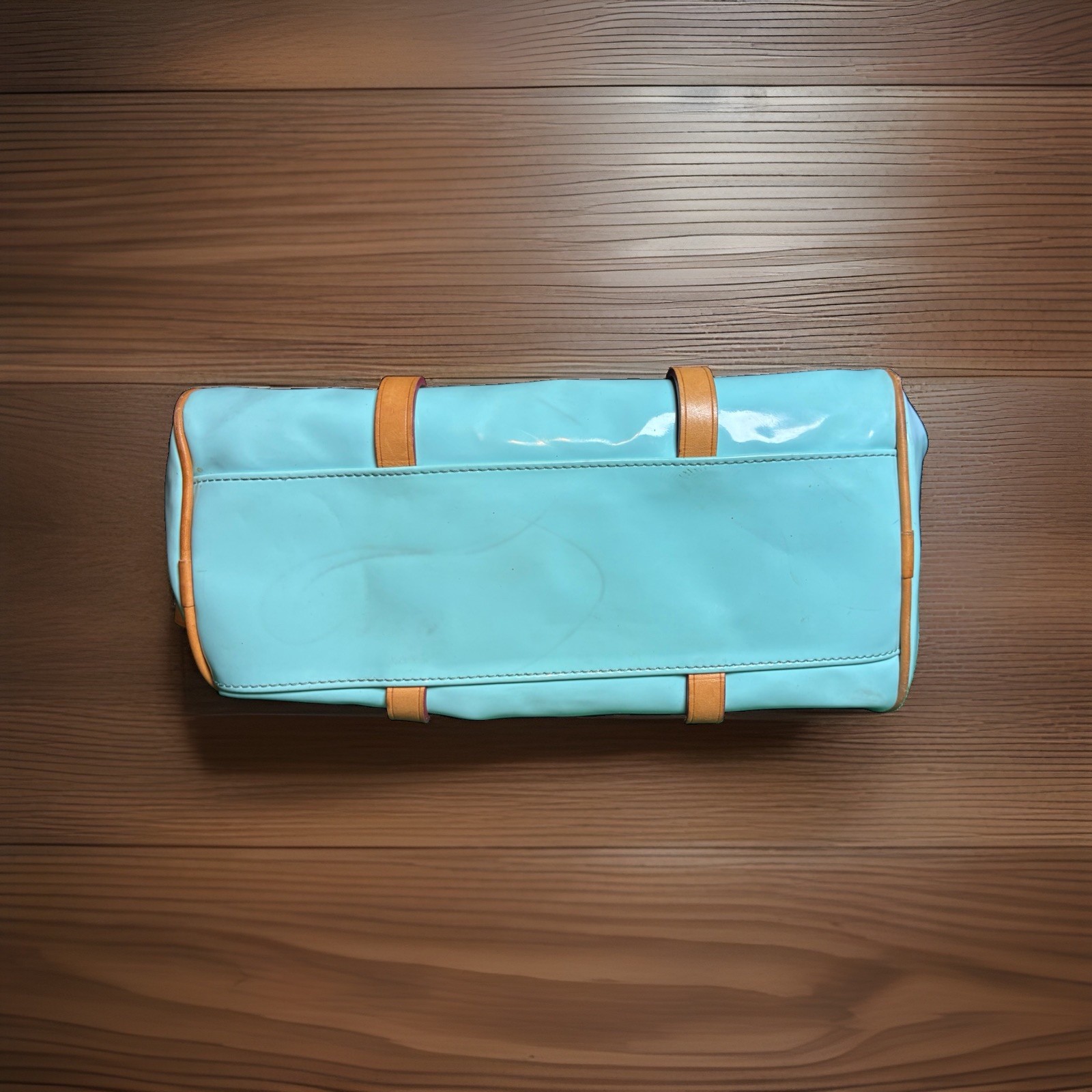 Dooney & Bourke Y2K Light Blue Patent Leather Satchel Bag Red Trim Crossbody