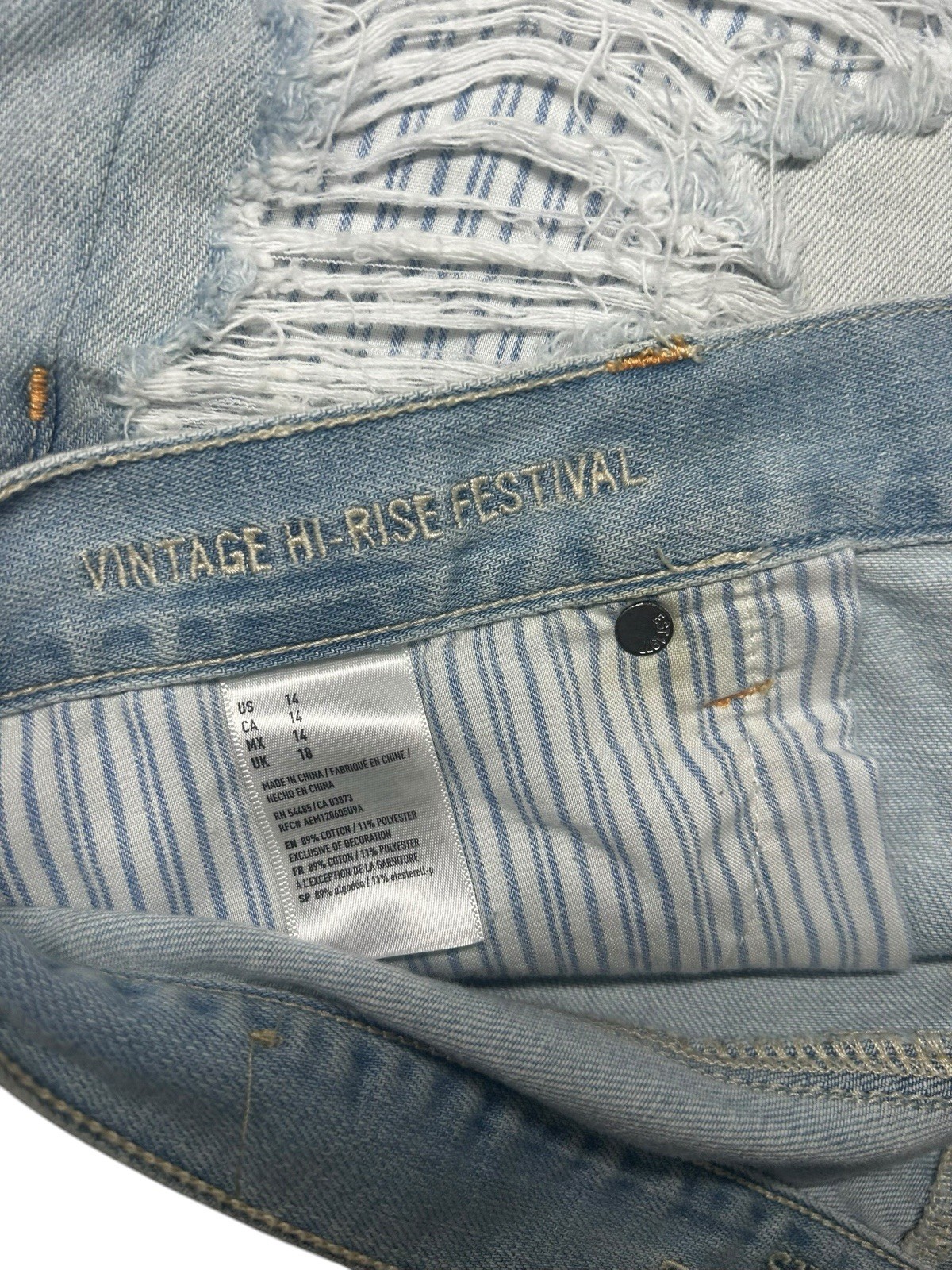 American Eagle Outfitters Vintage Hi-Rise Festival Cut Off Denim Shorts 14 Light