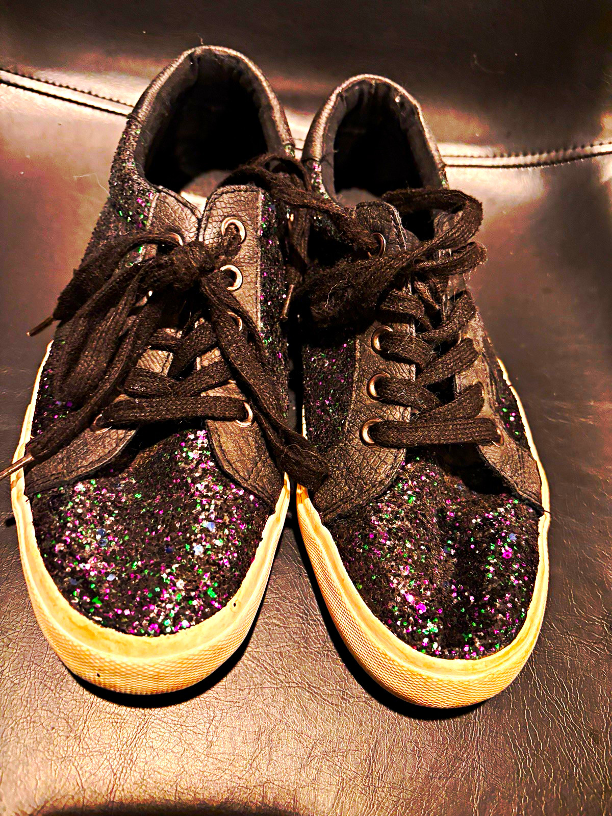 Women not rated Black Glitter Low Top Lace-Up Sneakers