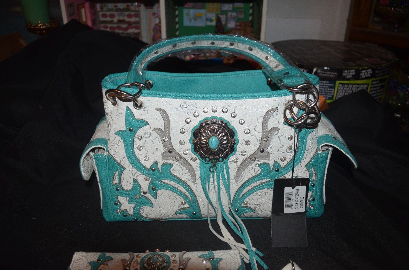 Cowgirl Trendy Purse & Wallet Gun Conceal Purse New Turquoise and White
