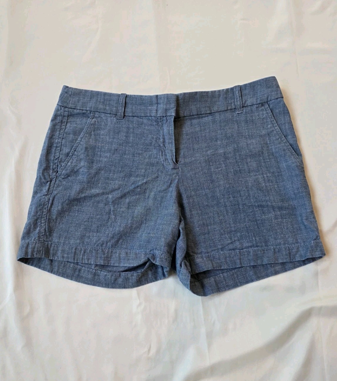 J.CREW Women’s Blue Chambray Chino Shorts Size 6 100% Cotton Pockets Lightweight