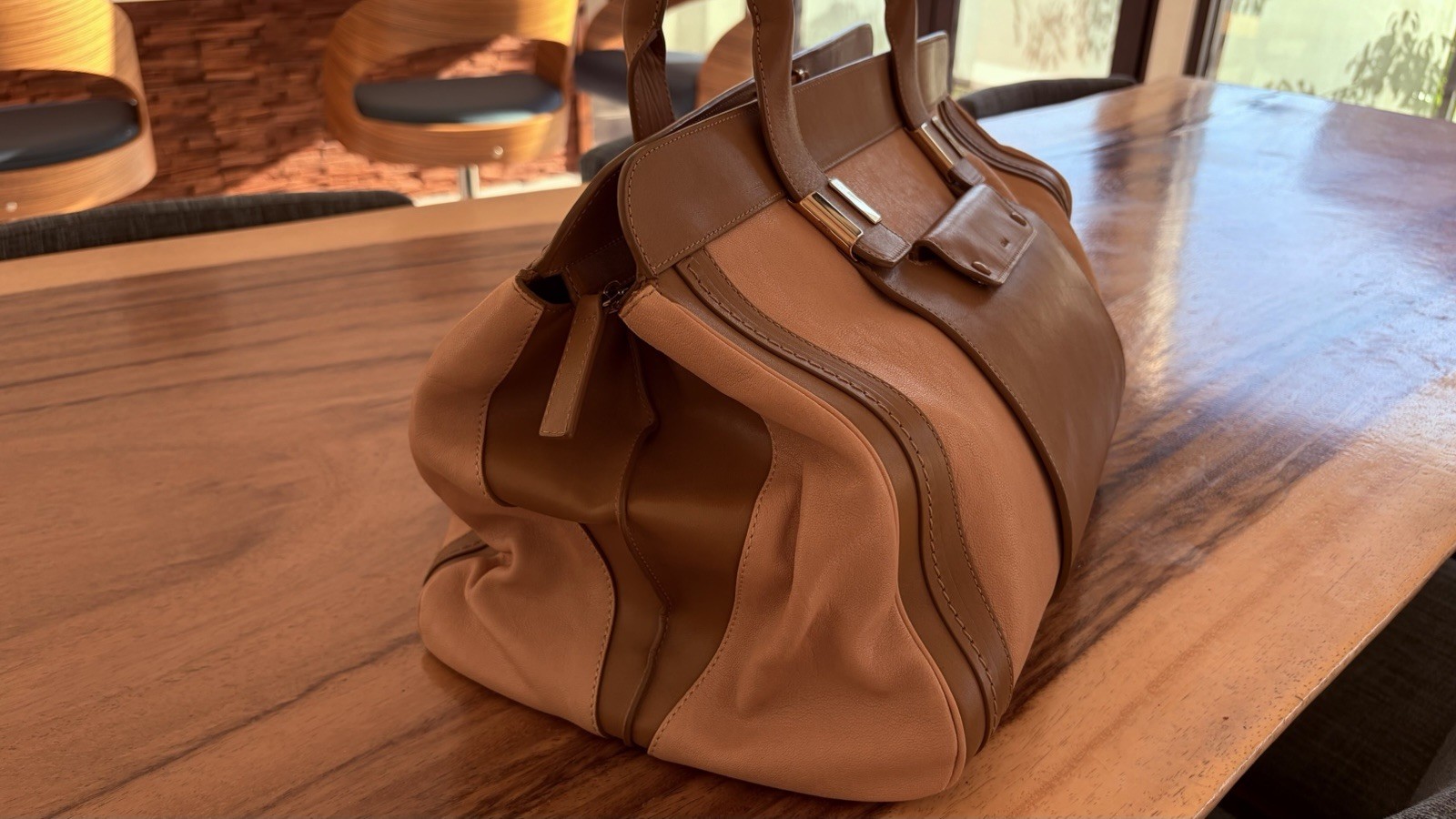Chloe Little Alice Hand Bag Leather 2way Brown Gold