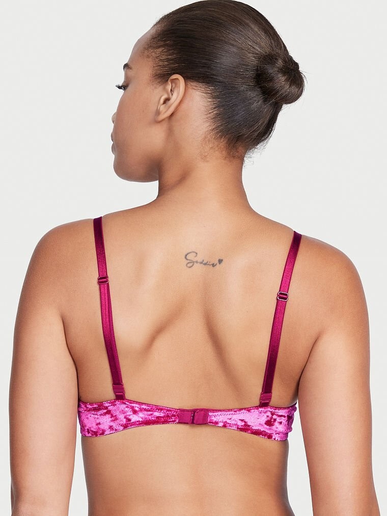 38DD Berry Pink LACE VELVET Wings Extreme Lift Victorias Secret Plunge PU UW Bra
