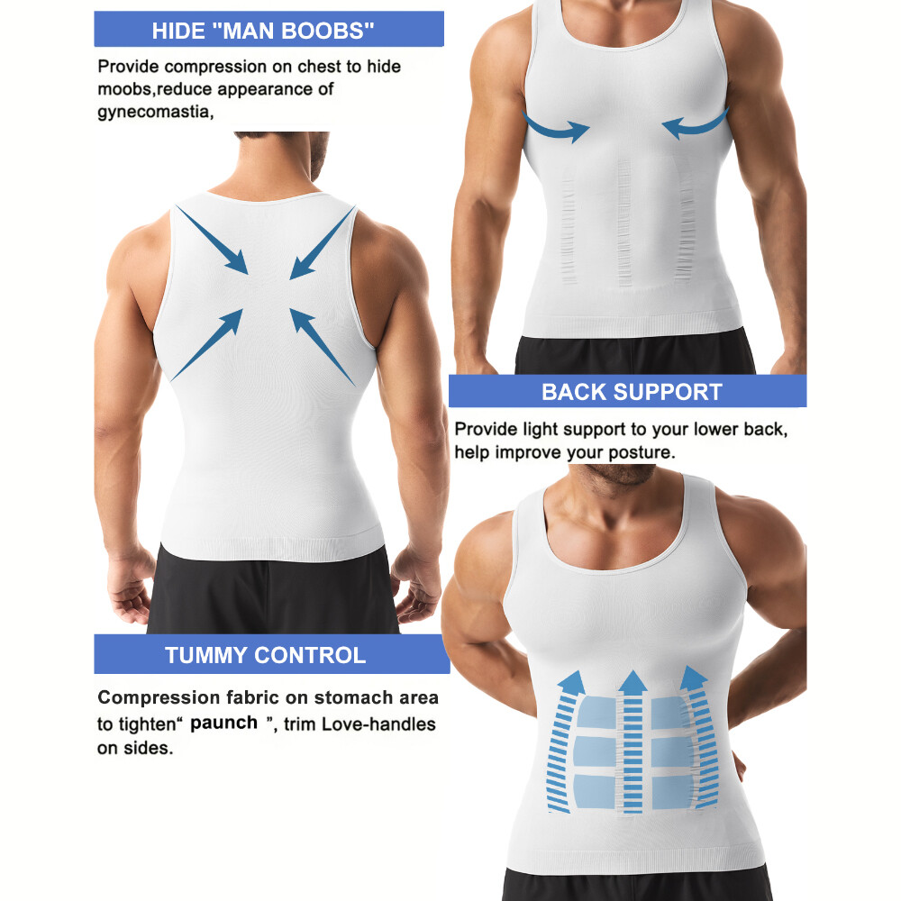 Slimming Men’s Compression Tank Top Tummy Control Belly Boobs Shaper Vest Shirts