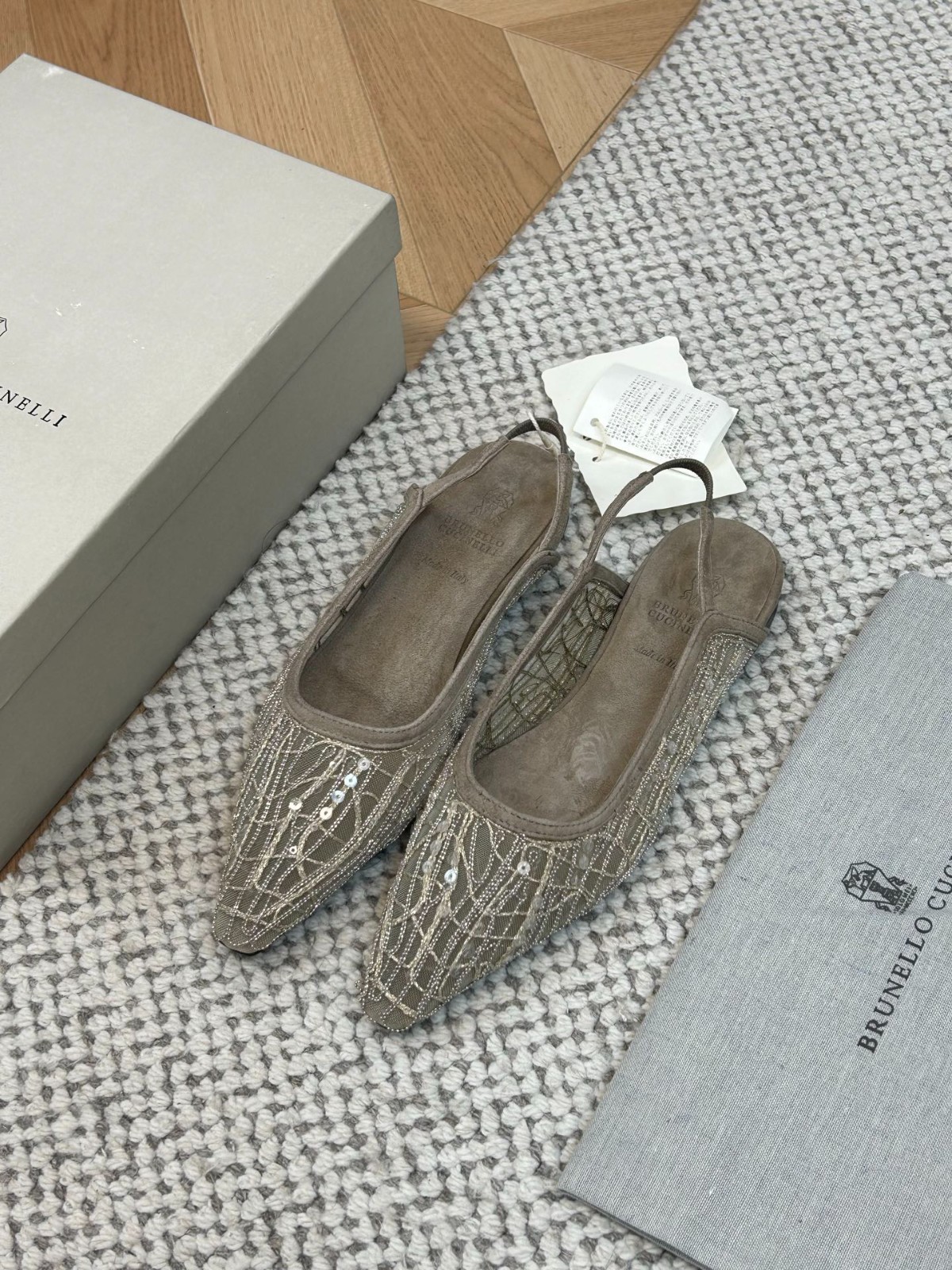 Brunello Cucinelli Women’s Mesh Flats with Hand-Sewn Bead Embroidery