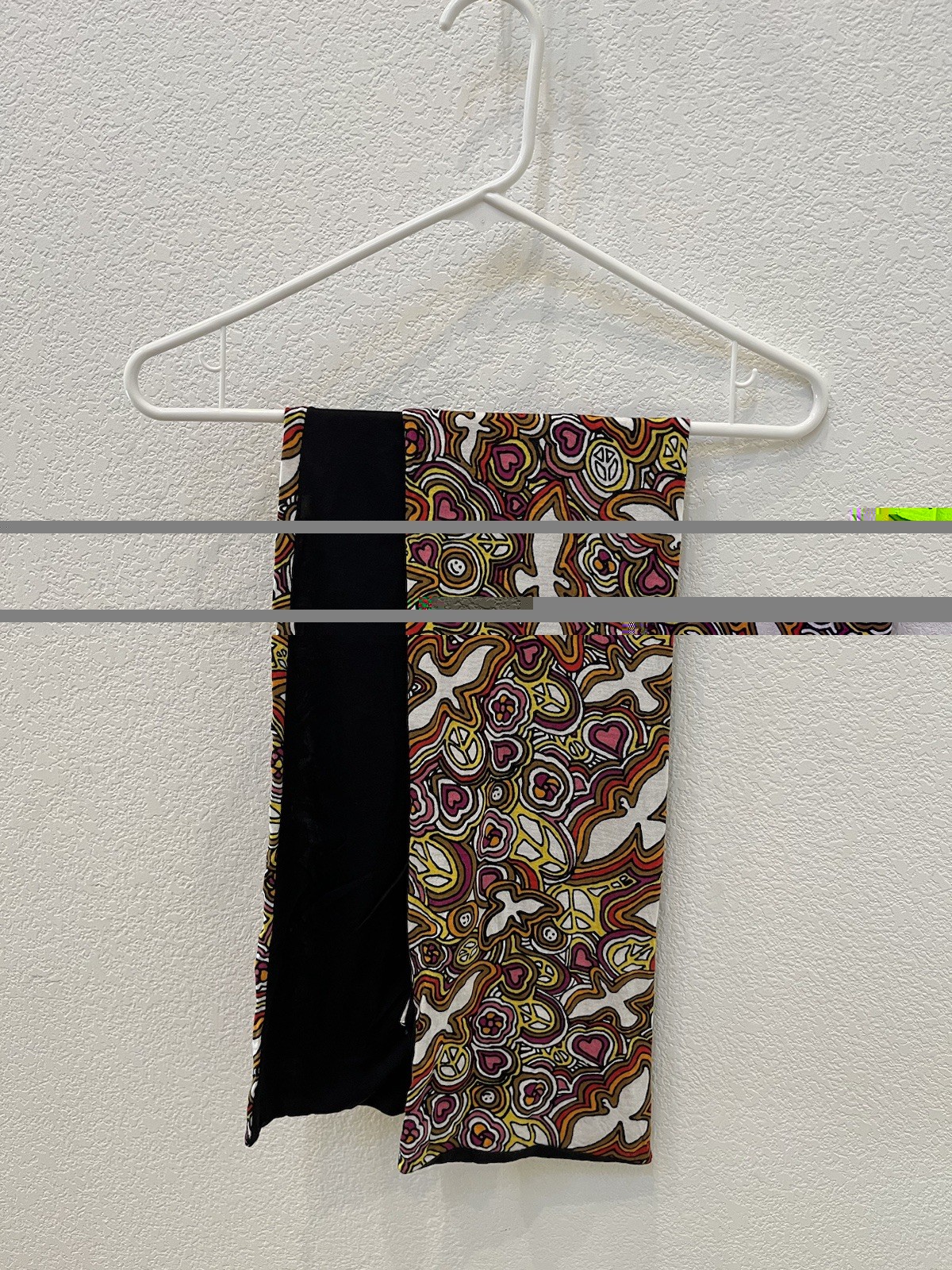 ( new) Doubled-sided Long Rayon Scarf 76in x 7in , multicolor/black