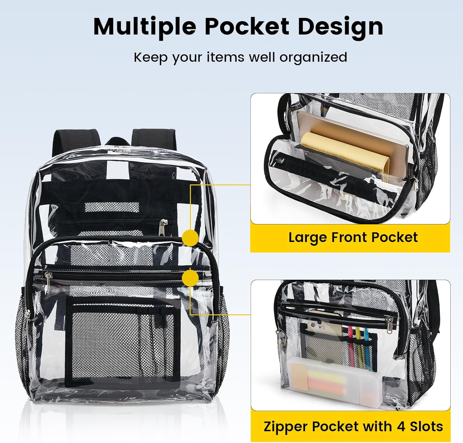 Vorspack Clear Backpack Heavy Duty – Clear Bookbag Large See through Backpack Pl