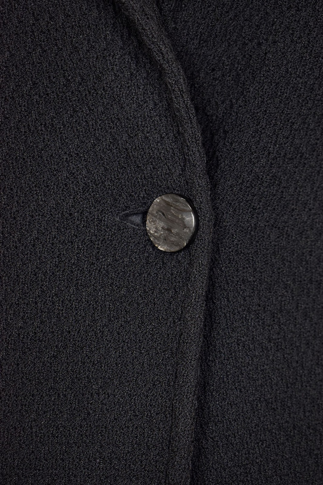 St. John Knits Black Jacket sz 16 – Long Black 1-Button Jacket w/ Satin Cuffs
