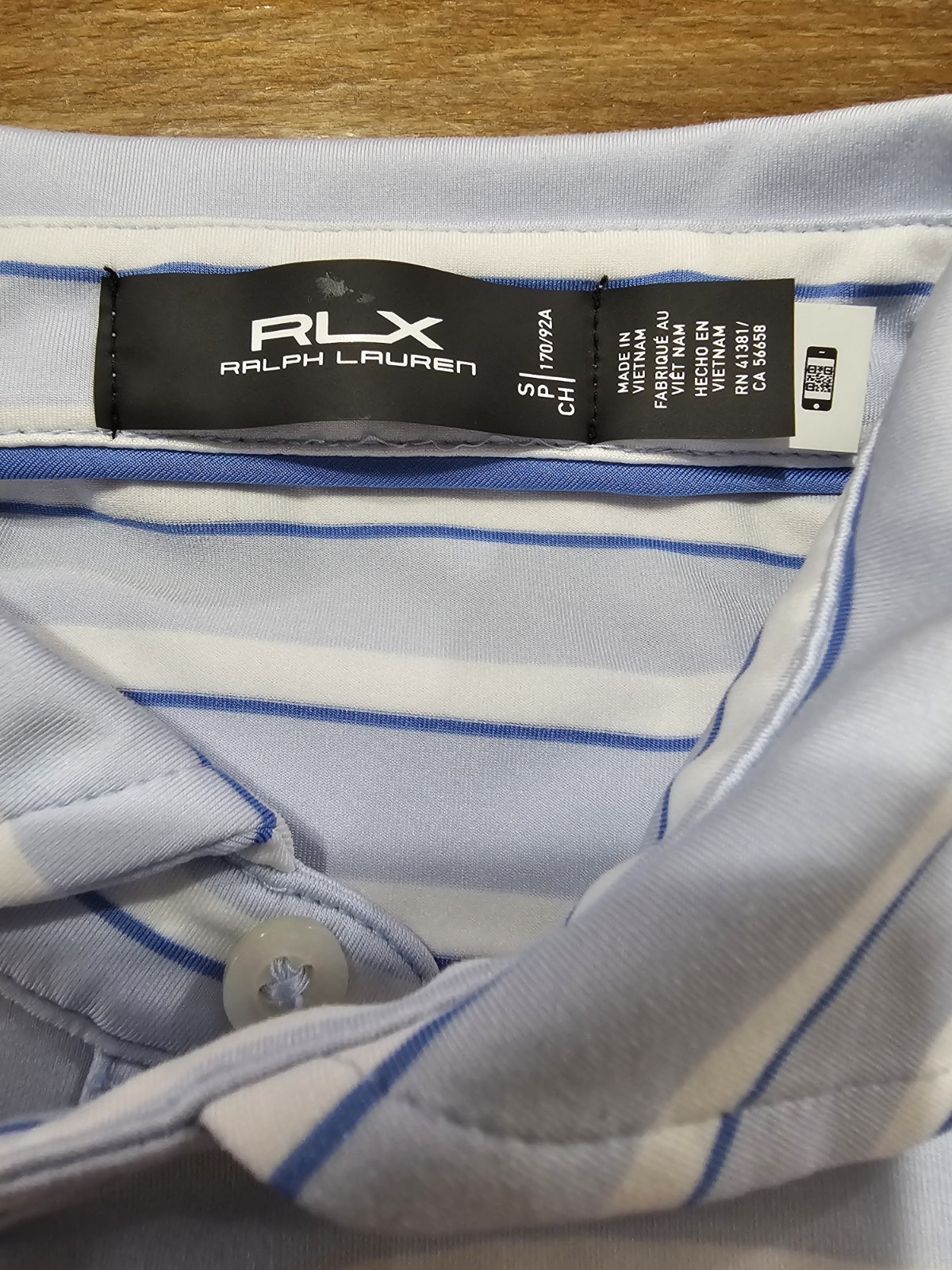 RLX Ralph Lauren Blue White Striped Polo Shirt Button Short Sleeve Men’s S