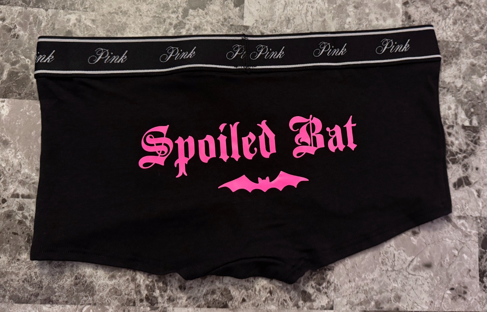 NWT VICTORIA’S SECRET PINK SPOILED BAT HALLOWEEN THICK BAND BOYSHORT PANTIES