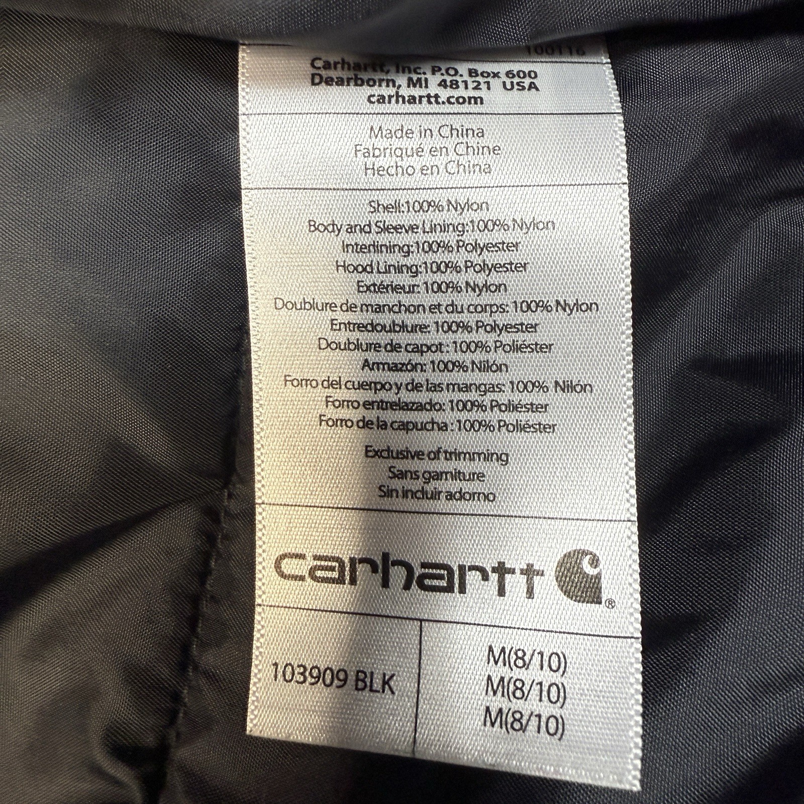 Carhartt Sherpa Lined Jacket Womens M Black Hooded Quilted Workwear Coat 103909