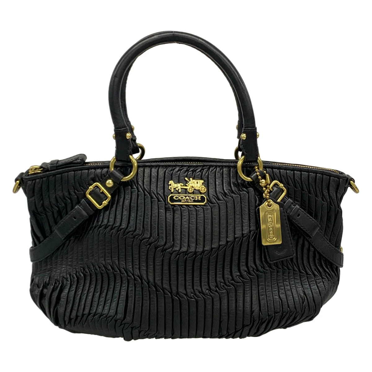 COACH Madison Gathered Leather Sophia Satchel 15942 Black Leather Handbag