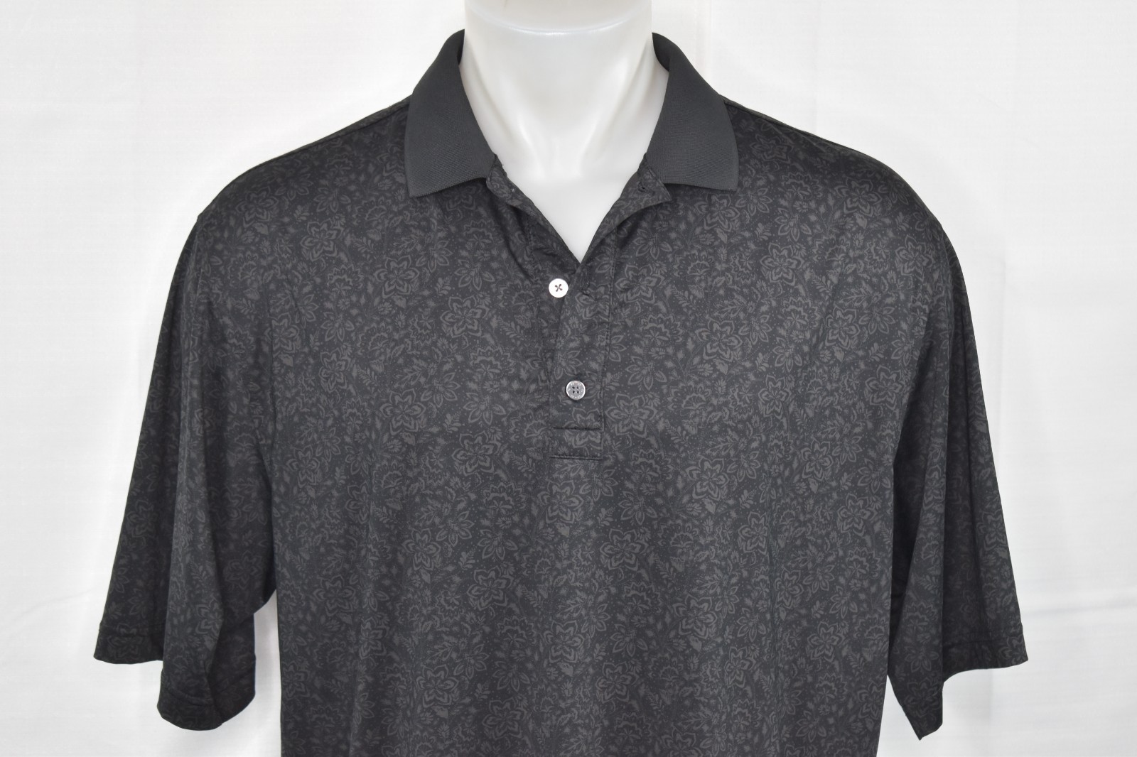 FOOTJOY Large Men’s Short Sleeve Poly Spandex Golf Polo Shirt Black Floral Print