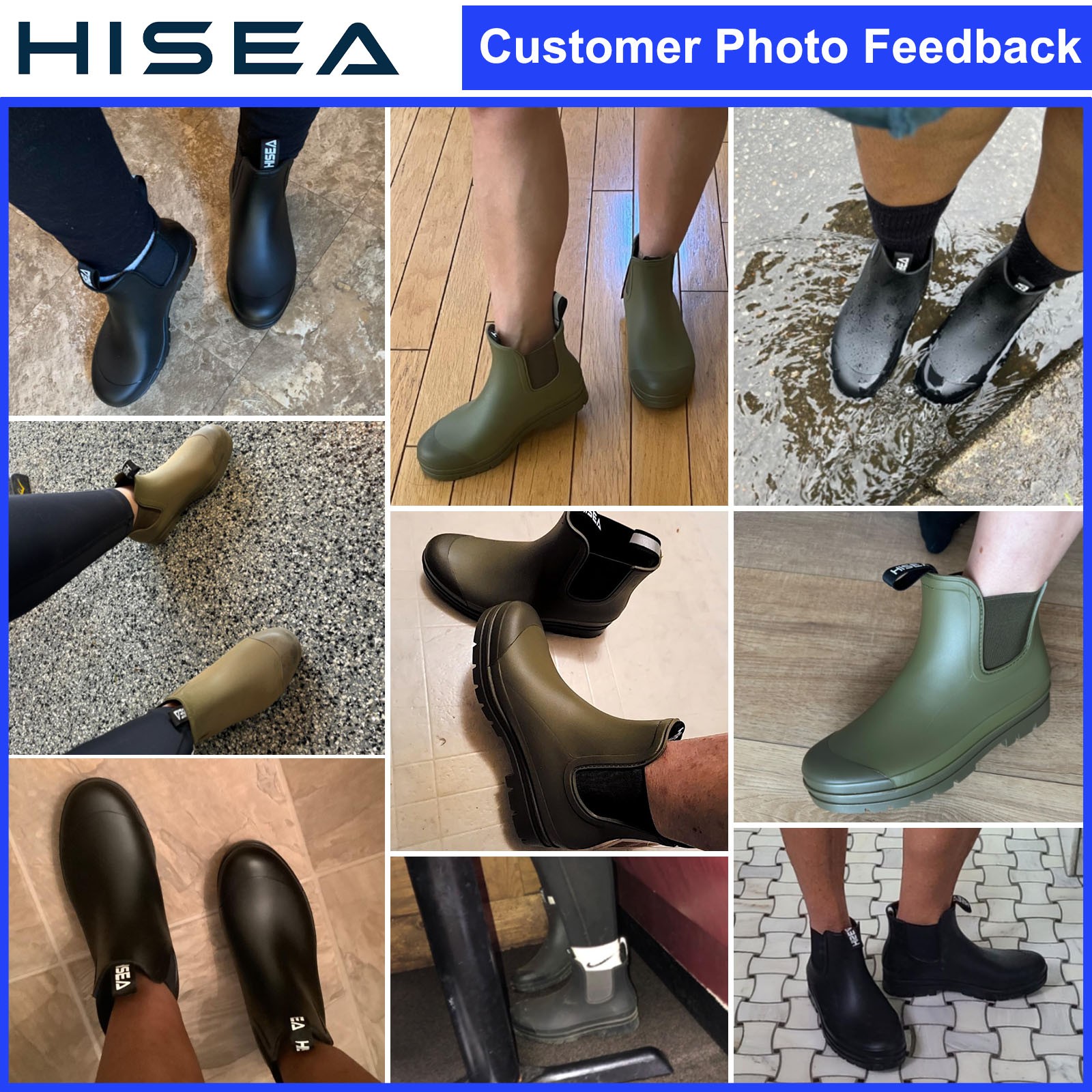 HISEA Women Short Rain Boots Waterproof Non-Slip Garden Shoe Rubber Chelsea Boot