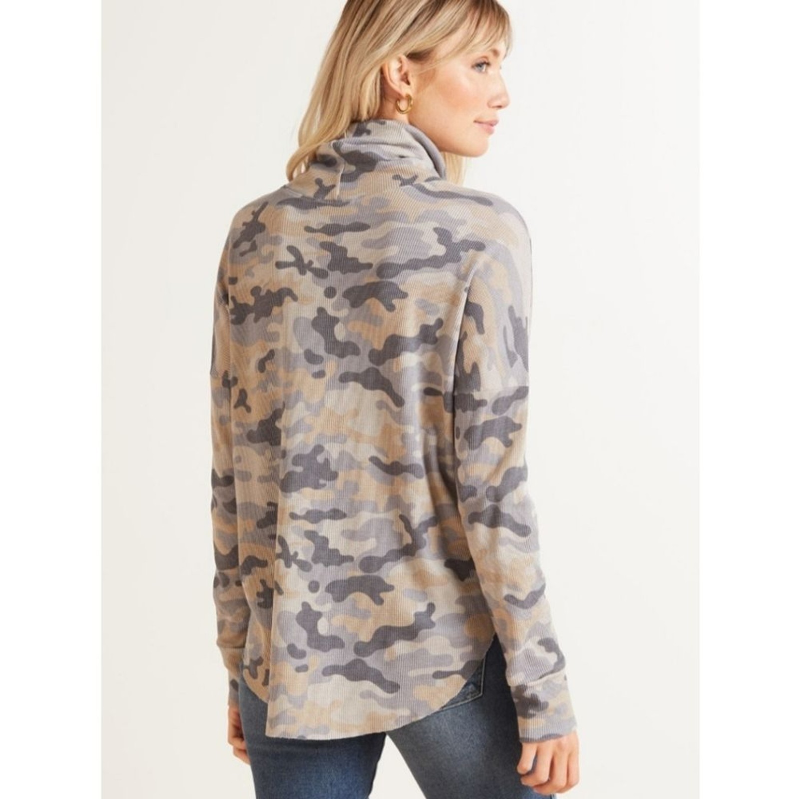 NWT Michael Stars Marcy Size Large Blue Camo Thermal Turtleneck Top Casual Layer