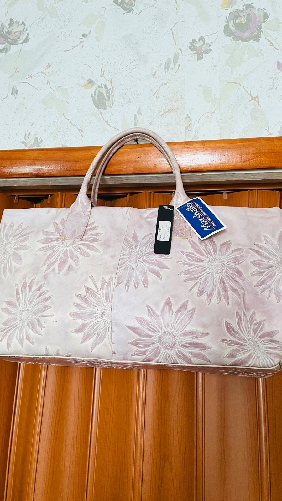 New Falor Italy Leather Tote Bag,Lavender Purple Floral Embossed Sunflower, NWT.