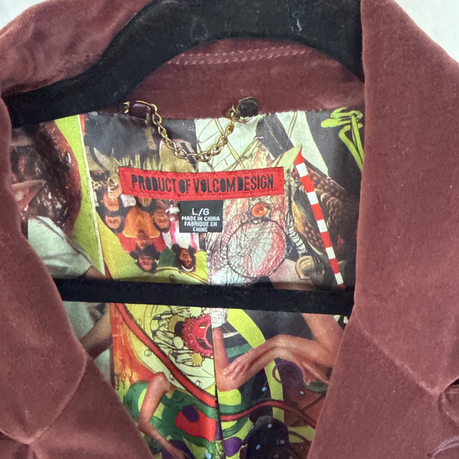 Volcom Velvet Blazer Jacket Men’s Large Burgundy Wine Red Double Breasted