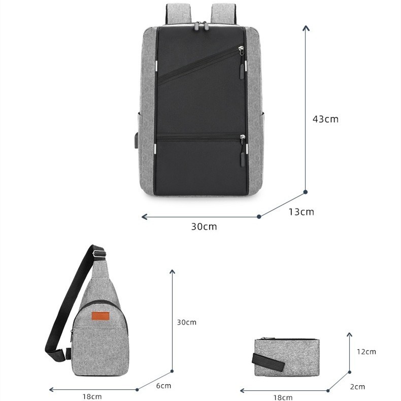 Blue Business Laptop Waterproof Backpack Set Travel College School Bag