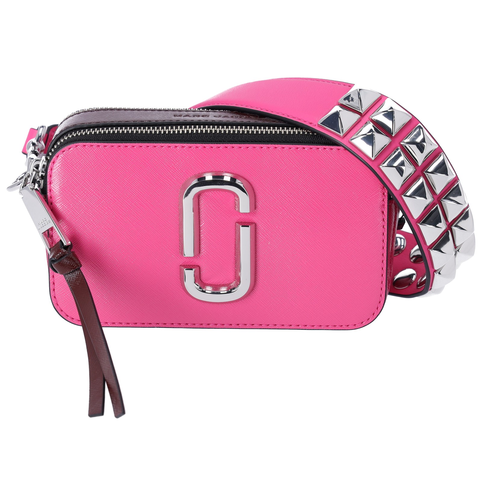 Marc Jacobs The Snapshot Shoulder Bag Studded Saffiano Leather Magenta Pink