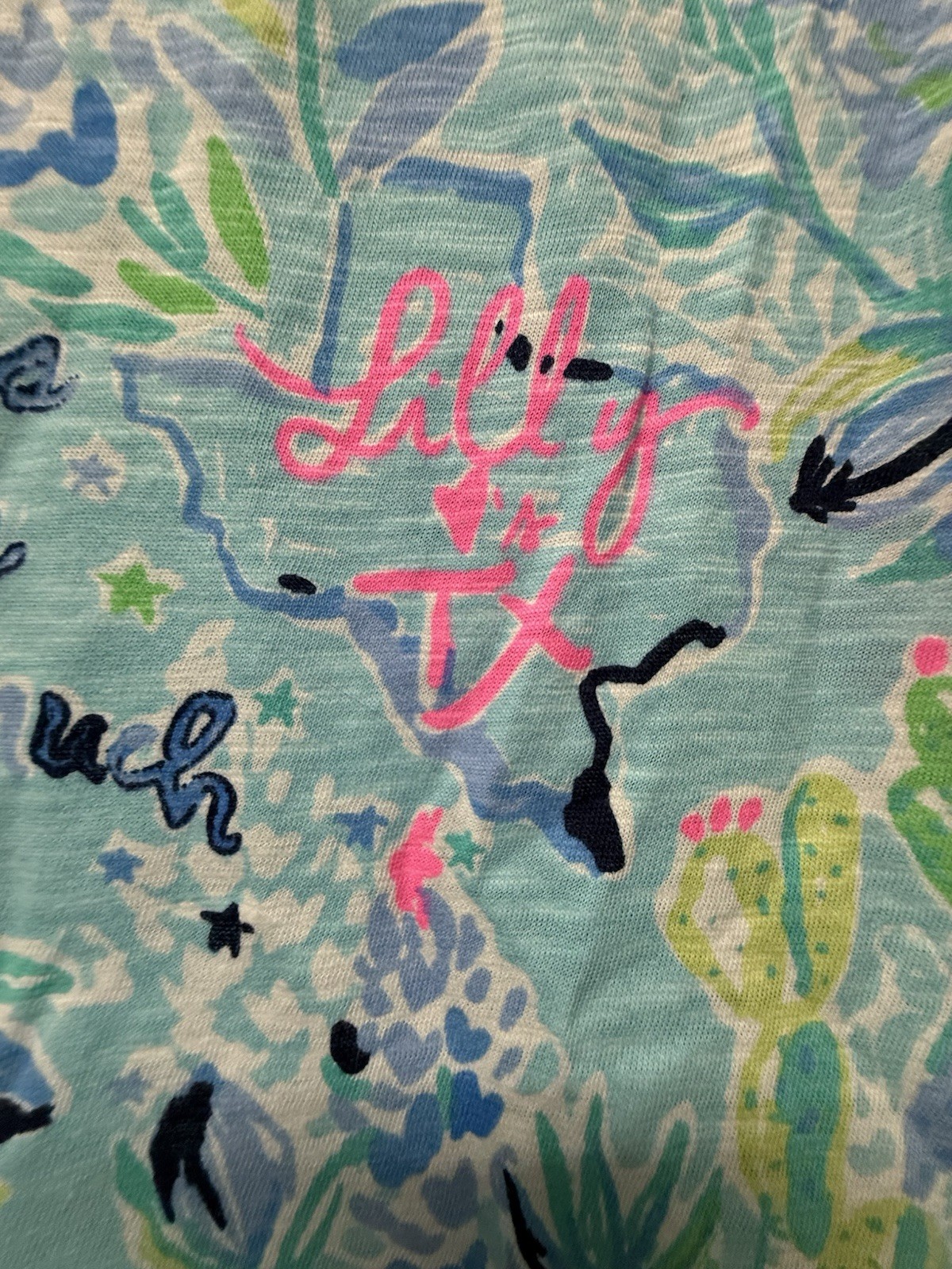 NWOT Lilly Pulitzer Etta V Neck Top L Lilly Loves Texas Destination Print