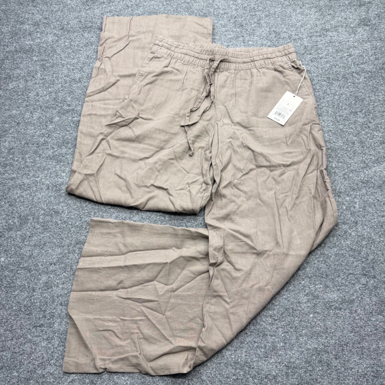 A New Day Womens Taupe Brown Linen Blend Wide Leg Drawstring Pants Size S NWT