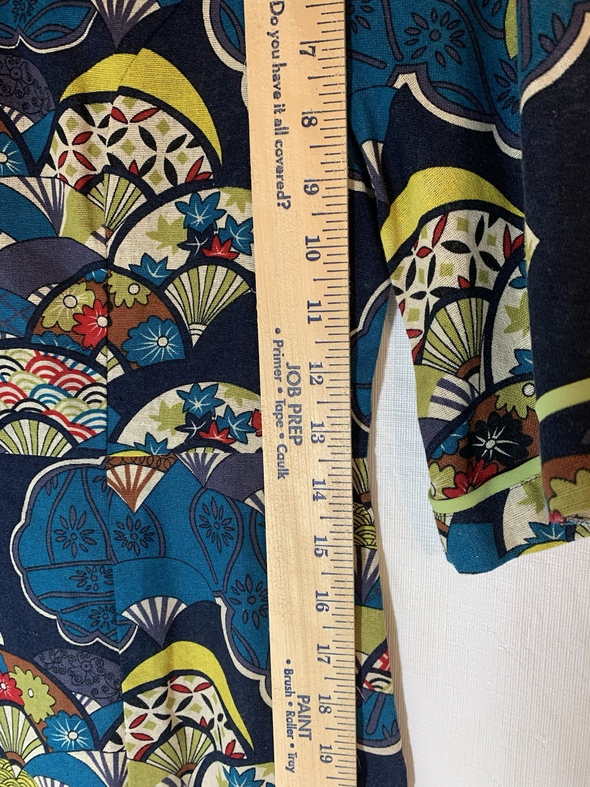 HANDMADE UKIYOE STYLE NAVY BLUE COTTON LINEN FABRIC WITH COLORFUL FAN PATTERN