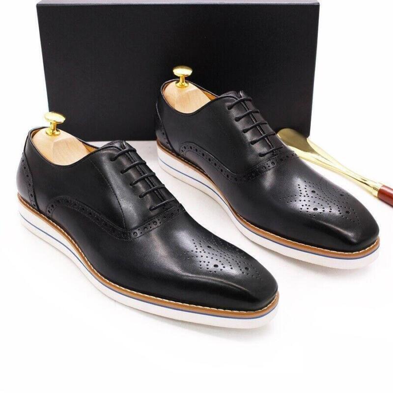 British Mens Leather Lace Up Square Toe Flat Casual Business Work Party Shoes SZ