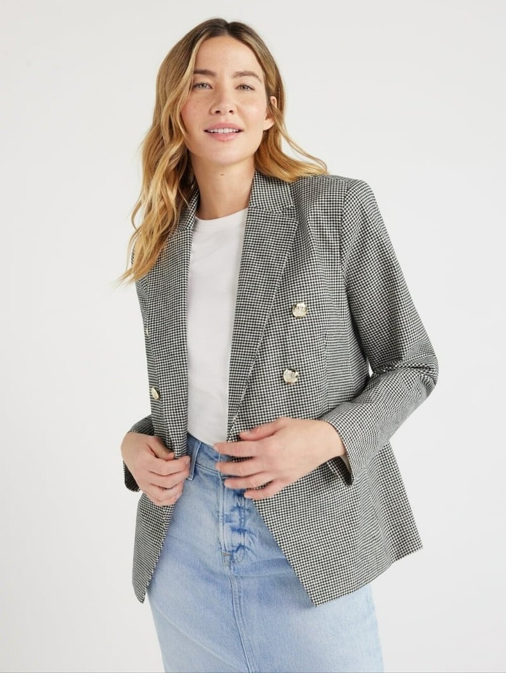 Free Assembly Double-Breasted Houndstooth Blazer – Black & White Size Large