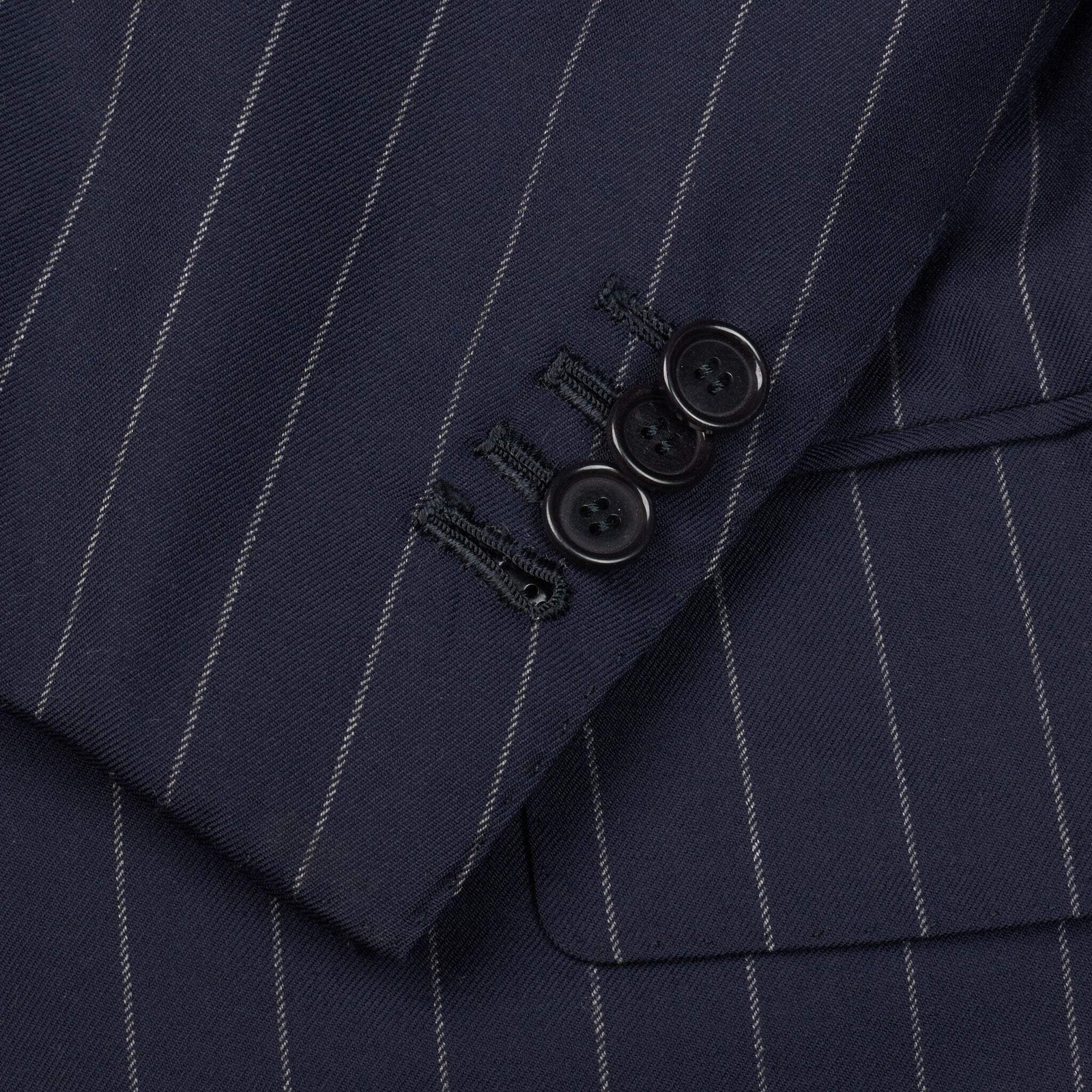 CESARE ATTOLINI Handmade Navy Blue Striped Super 180’s Wool Suit EU 48 US 38