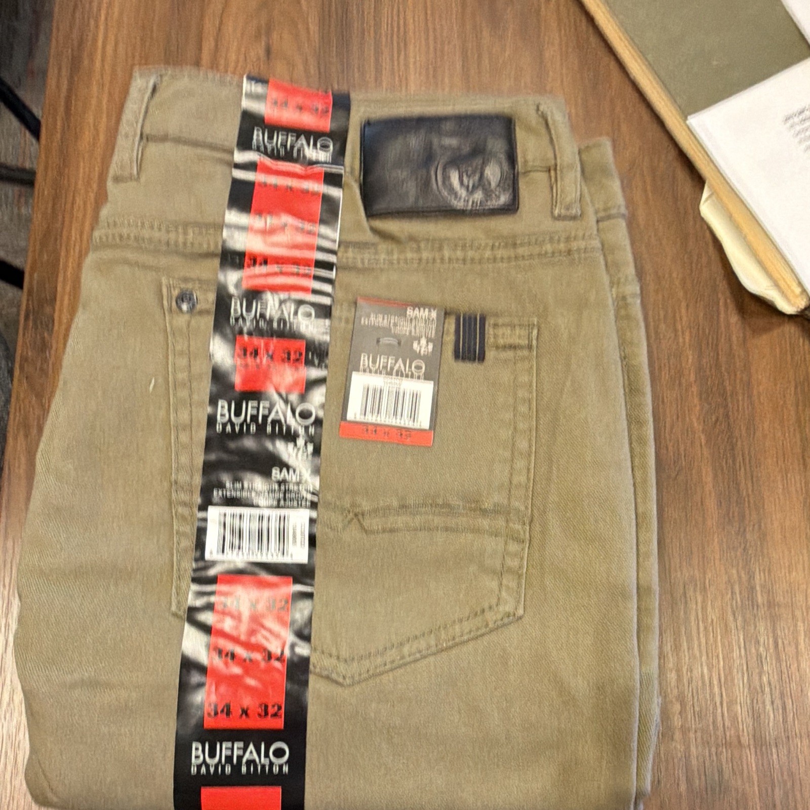 Buffalo David Bitton Men’s Green Stretch Twill Chino Pants Slim Straight 34