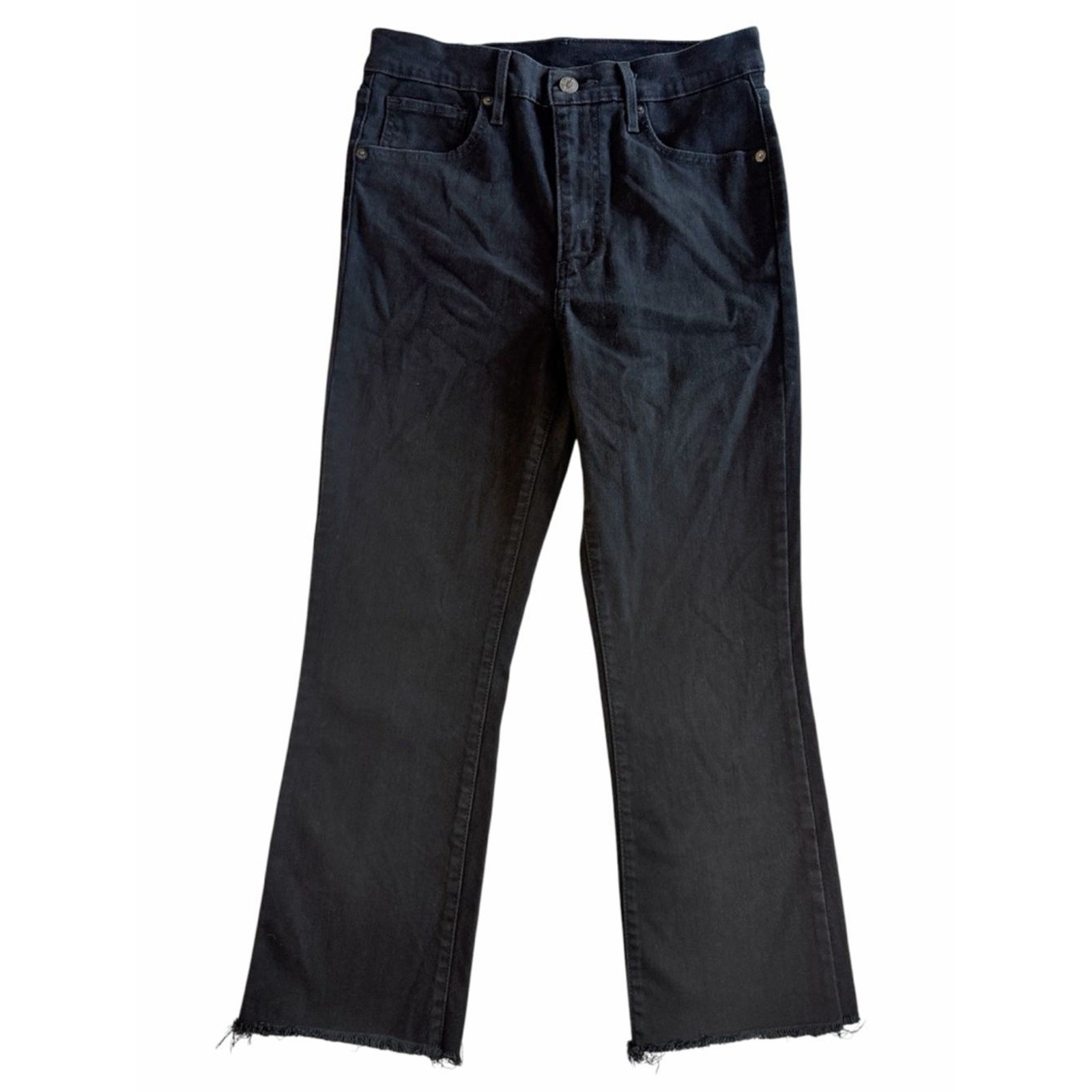 Levi’s Mile High Cropped Flare Jeans Women 29 Black Pardon My French Raw Hem