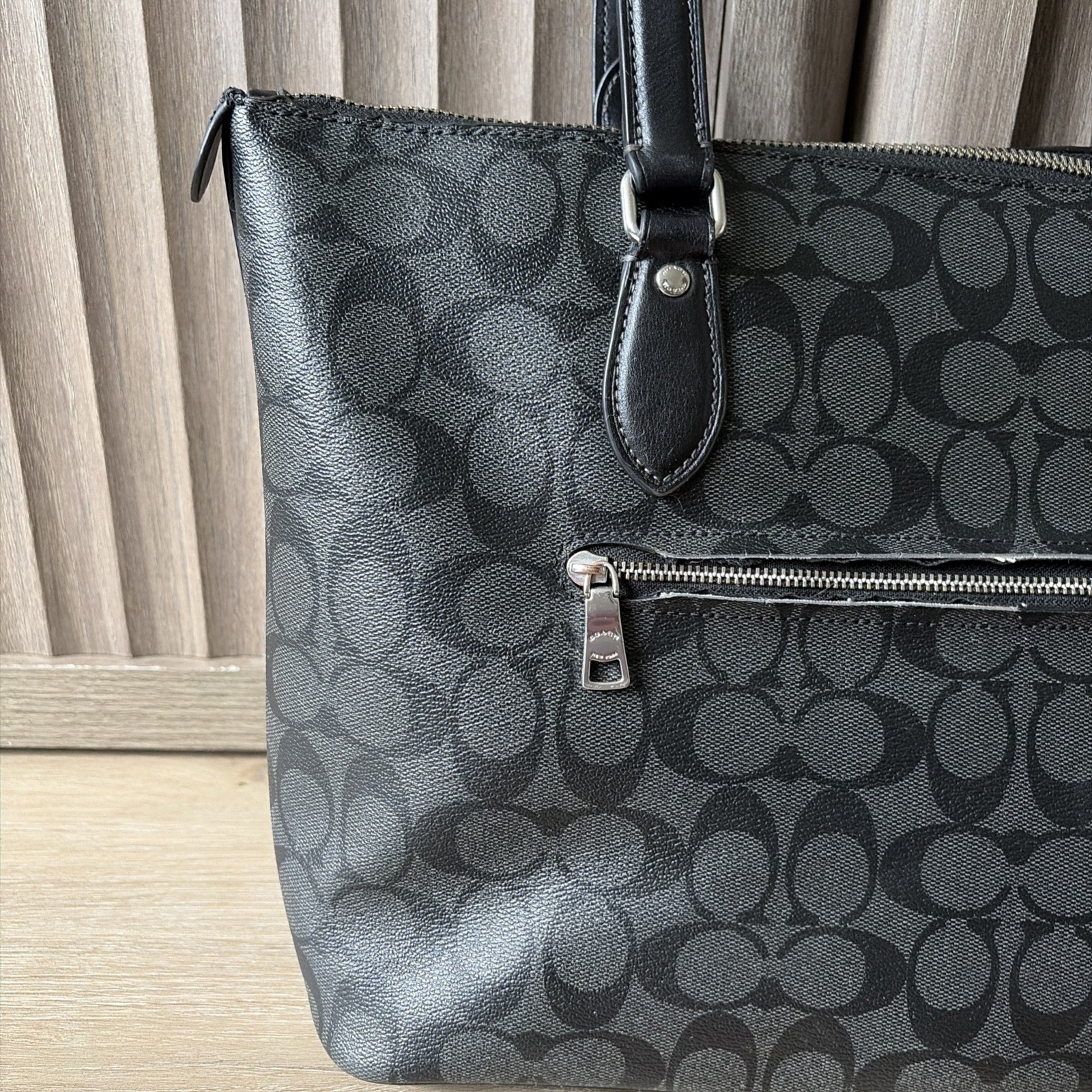 Coach Gallery Tote CH504 Signature Canvas Black Smoke Zip Top Shoulder Bag