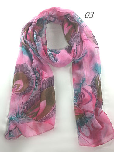 Fashion Any Season Casual Style Feather Print Soft Long Shawl Scarf